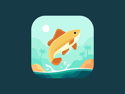 Tides: A Fishing Game - App Icon Exploration app beach fish fishing game landscape ocean palm splash tree tropical vacation