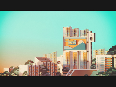 🏬 Perfect workplace: For design (Full) 3d cityscape colors design digital evening flat geometric illustration illustrator landscape minimal oldschool retro summer sunset texture vhs vintage warm