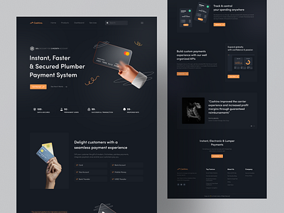 Cashino - Payment System Landing Exploration 2020 trend agency landing page agency website all black card clean ui dark design illustration landing page landingpage logo modern payment popular product design trending uidesign uiux