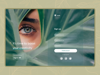 Sign Up Page create create account figma form glass login minimalistic neumorphism photo registration sign in sign up split screen ui web webflow