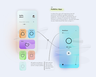 Pebbles - Meditation App app clean cleandesign design graphic design ios meditation meditation app minimaldesign mobile mobile design relax simple simple design smooth design ui ux yoga