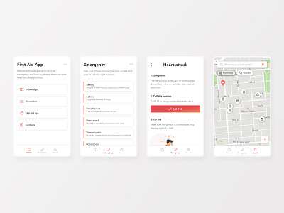Emergency / First Aid App app call clean dailyui gradient ios map minimal mobile route ui