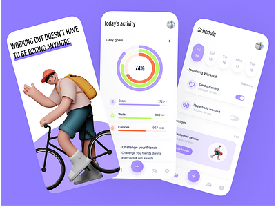 Fitness app app bicycle cardio challenge clean concept design exercise figma fitness health illustration minimalist sport ui workout