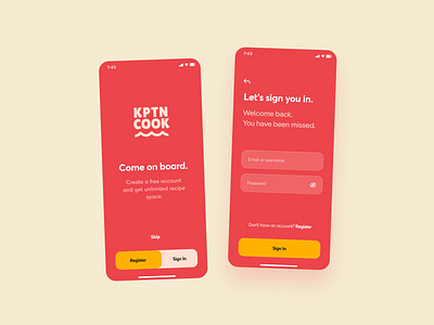 KptnCook Mobile App Redesign / Register 2021 design adobe xd app clean cook app login minimal mobile mobile app mobile ui modern recipes register sign in sign up typography ui design ux ux design