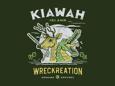 Kiawah Island Wreckreation alligator deer golf illustrator kiawah logo tshirt typography vacation vector