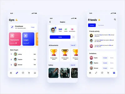 Gym mobile app - meet new friends app app design design exercise fit fitness friends gym invite mobile social training ui ux workout