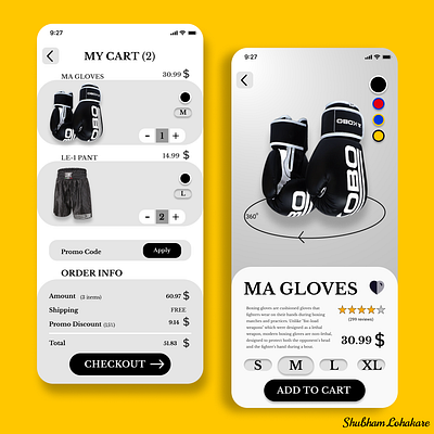 Shopping Cart For Boxing App add to cart adobe app boxing design figma graphic design illustration payment product shopping shopping cart typography