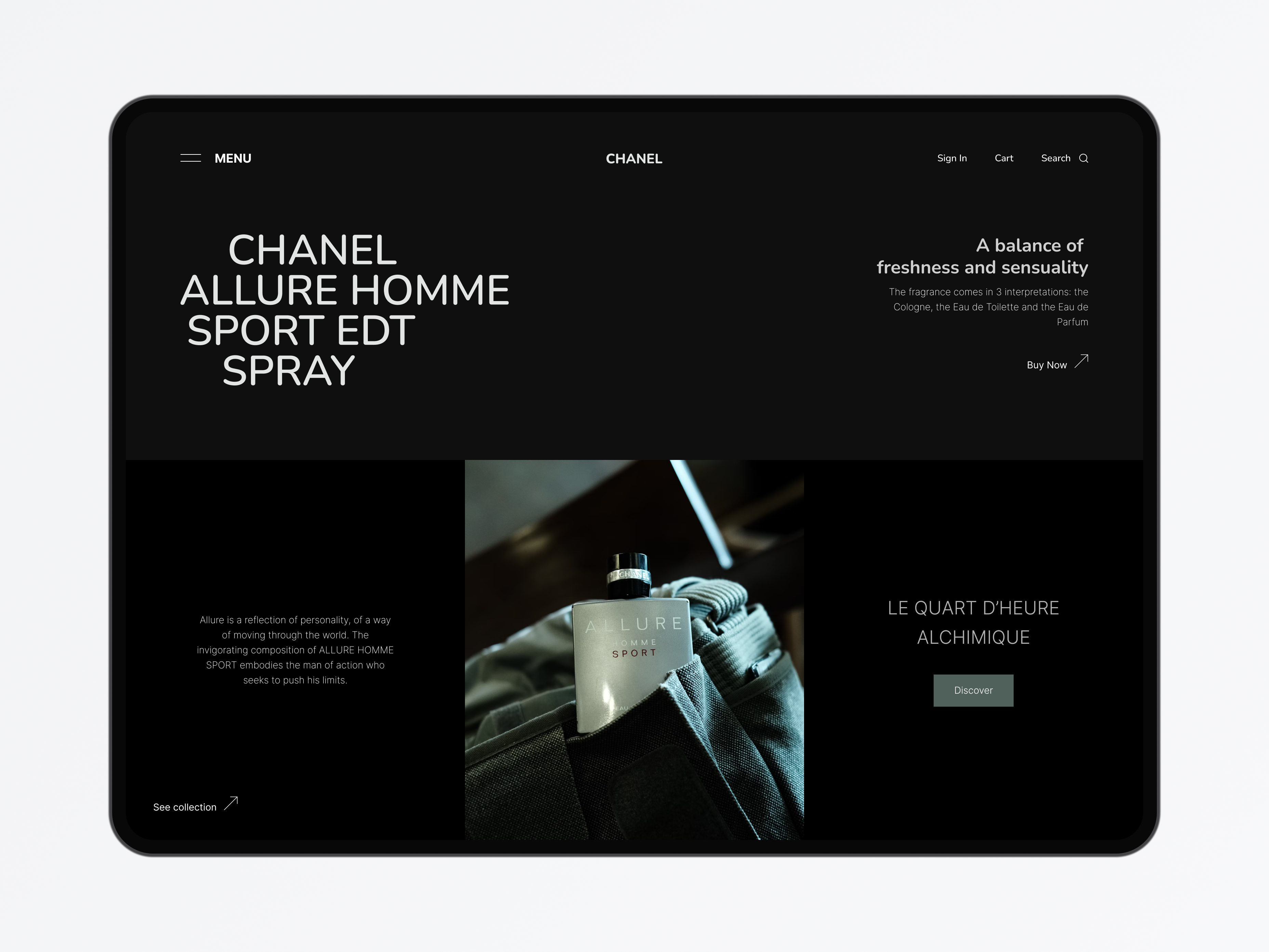 Chanel Allure Perfume 一 Landing Page UI ayush lab branding clean clean ui clear concept dailyui design flat freelance freelance designer graphic design ui ui design user inteface ux uxdesign visual designer web website
