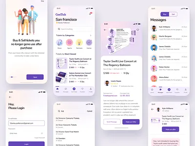 Resale Tickets Purchase concepts 3d 3dicons 3dillustration app concept chat screen colors concert design detail screen experiment illustration logo tickets app trendy ui uiux user interface ux visual design