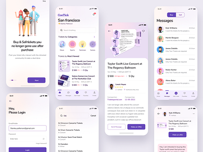 Resale Tickets Purchase concepts 3d 3dicons 3dillustration app concept chat screen colors concert design detail screen experiment illustration logo tickets app trendy ui uiux user interface ux visual design