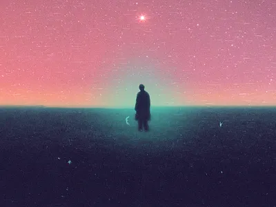 Lost digital collage field neon sun texture