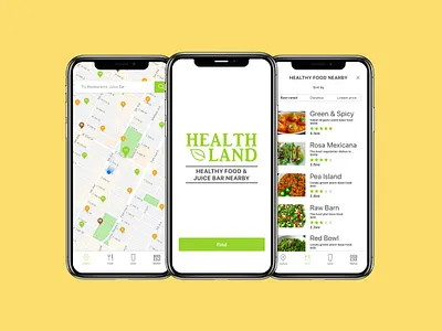 Health Land. A dedicated healthy food and juice bars finder adobe ux branding design health app logo product design product id ui ui ux ui ux design