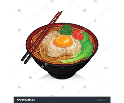 Soba noodles soup with egg, onion, ginger and spinach topping il anime bowl cartoon design egg food illustration ginger illustration japanese food manga noodle noodles onion ramen soba somen spinach traditional udon vector