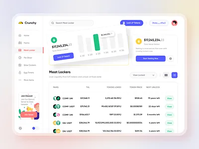 Crunchy DeFi LP Lockers & Vesting Screen banking bitcoin blockchain dashboard ethereum finance matloob mehrab stats web app