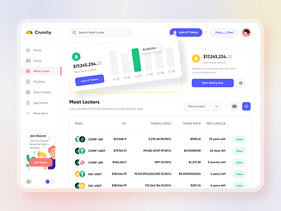 Crunchy DeFi LP Lockers & Vesting Screen banking bitcoin blockchain dashboard ethereum finance matloob mehrab stats web app