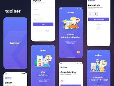 Taxiber - Taxi Booking application design application booking branding design logo taxi ui design ux design