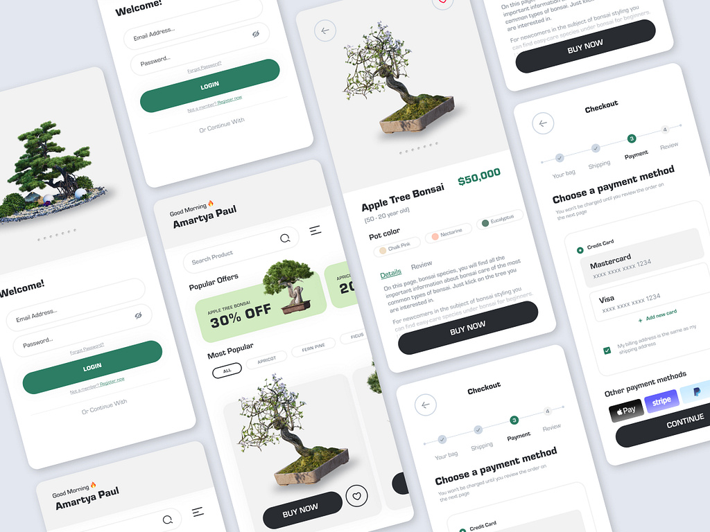 App design Personal Project Bonsai Tree buying app by Amartya Paul