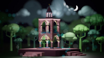 Bell Tower under the moonlight 3d app arch blender illustration