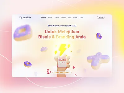 Zenvidio 3D Assets PowerPoint Website | Redesign Levidio 3d figma flash gradient illustration modern pink powerpoint uiux website yellow zalepik