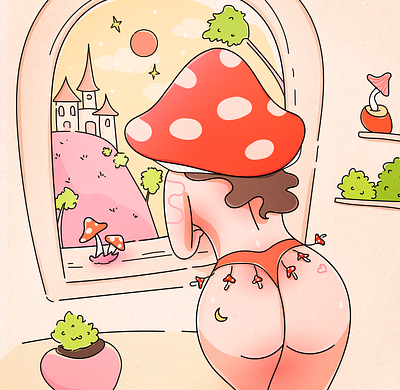 Window View cartoon character castle character fairy fairy tale illustration mushroom poster window view woman