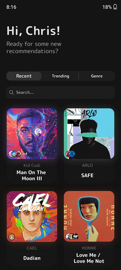 Song Recommendations account design login screen mobile music rounded song