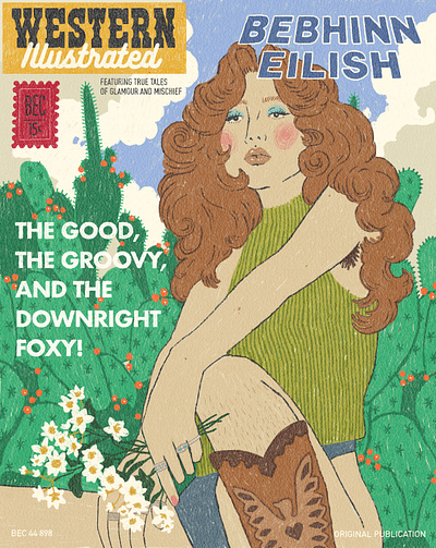 The good, the groovy, and the downright foxy! digital illustration hand lettering illustration magazine portrait art procreate pulp cover self portrait typography western art zine