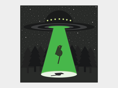 The kitty is out there. black cat cat design illustra illustration kitty stars vector woods