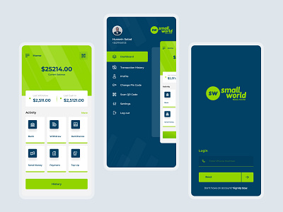 Small World money transfer mobile app design concept app branding design graphic illustration mobile small ui uiux website world