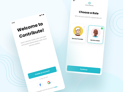 Contribute - Onboard android blue choose clean design illustration job modern onboard option professional screen select sign up step ui ux welcome