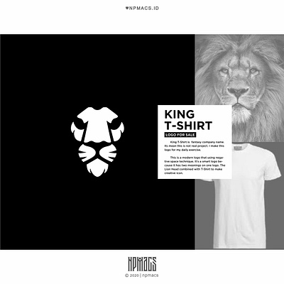 King of T-Shirt Logo animal art brand branding clever creative creative design design dual meaning icon illustration king lion logo negative logo smart t shirt vector