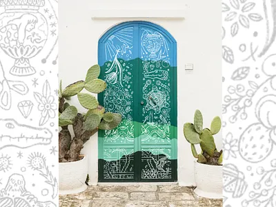 Doors drawing illustration mural