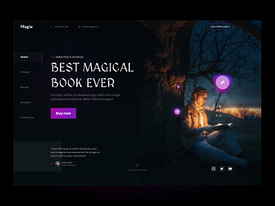 Magia: A magical book-selling homepage black book clean clean ui design colorful dark design glow glowing hero homepage interface landing page magic purple simple ui uiux ux web