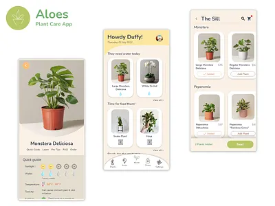Aloes - Plant Care App adobe xd aesthetic online shop plant plant care ui mobile ux design