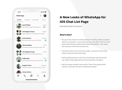 A New Looks of WhatsApp for IOS Chat List Page android app chat conversation facebook instagram ios light message minimal mobile app modern redesign san francisco simple