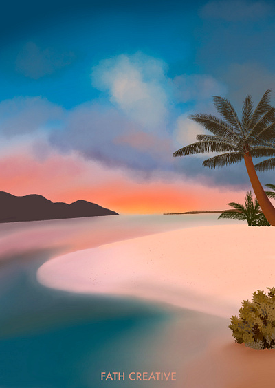 Sunset on the beach illustration panorama procreate sunset