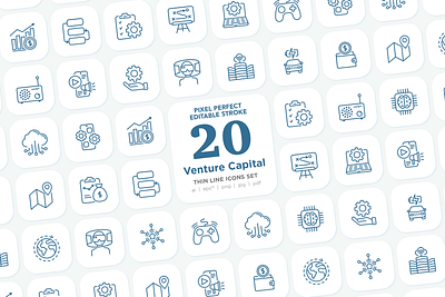 Venture Capital | 20 Pixel Perfect & Editable Stroke Icons icon icons illustration it sector line pixel perfect set symbol thin vector