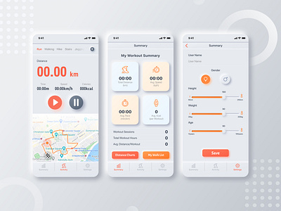 Walk Tracker app cards design fitness health mobile app tracker ui