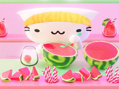 Watermelon Smoothie animation b3d blender cat cycles drink food pastel pink smoothie video watermelon