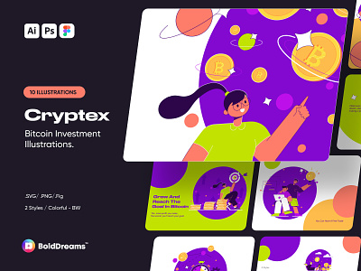Cryptex Illustration Pack bitcoin character coin crypto cryptocurrency design finance forex illustration illustrationpack logo minimal pack trade ui ux vector web website