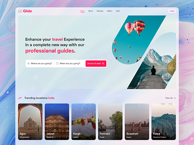 Glide - Book travel guides online branding glass hero ill landing modern travel ux web