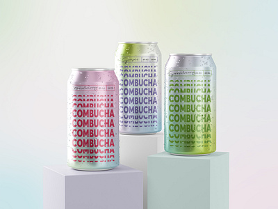 Kombucha drink packaging abstract branding can combucha drink drink packaging gradient packaging packaging design pastel typography visual identity