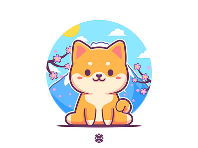 Shiba Inu with Mount Fuji Sakura Blossoms background 🗻🌸🐕 background character character design cute design dog fuji fuji mountain illustration japan japanese mascot mascot character mount puppy sakura shiba shiba inu