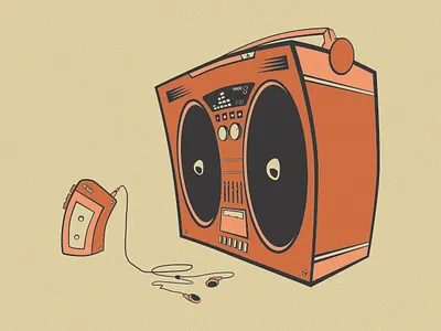 Evolution boombox earbuds illustration music orange sand walkman