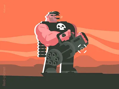 Red planet - illustration series character cigarette flat game illustration kit8 man mars planet red vector war warrior weapon