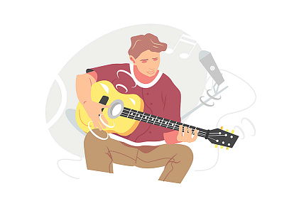 Young musician playing guitar instrument composition