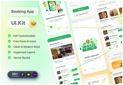 Restaurant Booking App Uikit booking app uikit ecommerce app uikit food delivery app uikit food illustration food ui food uikit hotel booking uikit restaurant booking app uikit restaurant booking uikit restaurtant ui ui8 free resource ui8 free uikit