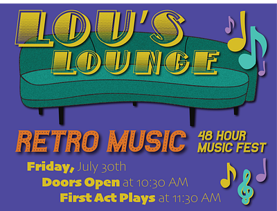 Lou's Lounge Retro Music Fest branding design drawing tablet graphicdesign illustration music retro