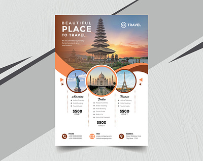 Traveling Agency Flyer Design Template blue brown business flyer flyer flyer design flyer desing graphic design illustration print template template tour tourist flyer