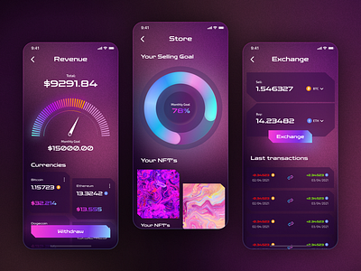 NFT Marketplace Concept App 🎨 best design blue challenge daily ui dark mode design holo holographic marketplace nft nft marketplace pink purple ui ui ux ui design user interface