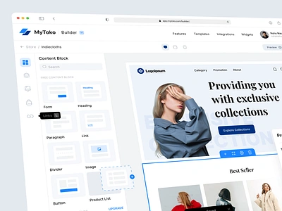 MyToko - Online Store Builder Dashboard builder clean dashboard dashboard design drag and drop ecommerce online store store builder ui uidesign uidesigner uiux uiuxdesign userinterface web builder web store website builder